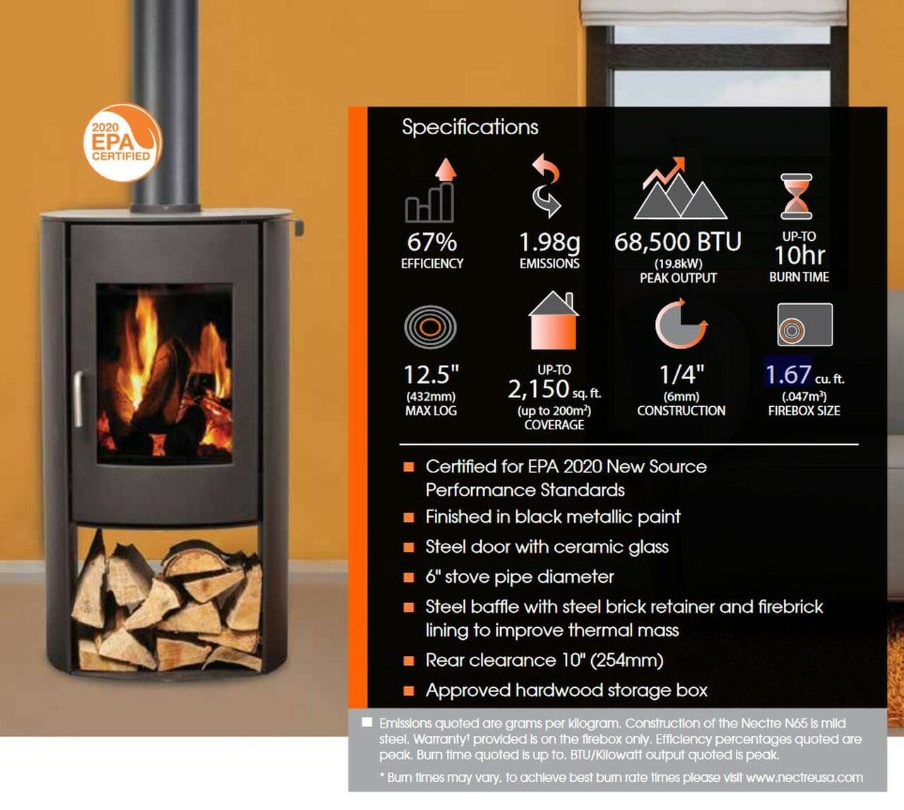 StarWood Fireplaces - Dimplex Wood Stove, 68,500 BTU N65 -
