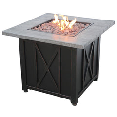StarWood Fireplaces - Endless Summer LP Gas Outdoor Fire Pit with Weathered Wood Grain Printed Mantel -