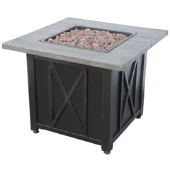 StarWood Fireplaces - Endless Summer LP Gas Outdoor Fire Pit with Weathered Wood Grain Printed Mantel -
