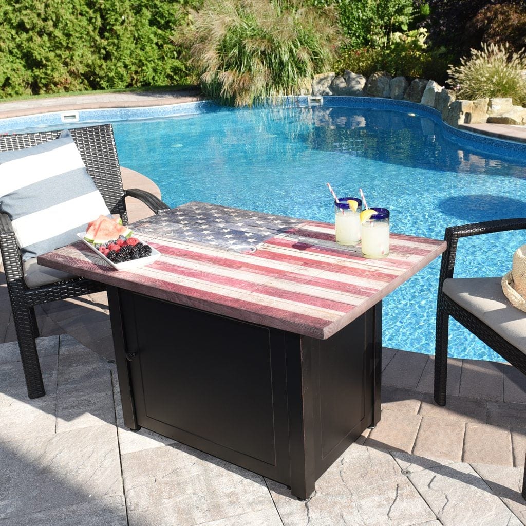 StarWood Fireplaces - Endless Summer The Americana LP Gas Outdoor Fire Pit With American Flag Mantel -