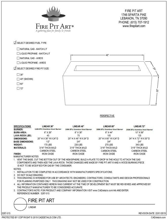 StarWood Fireplaces - Fire Pit Art Linear 60-inches -